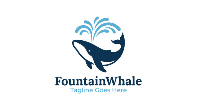 Fountain whale logo design with water splash and mammal.