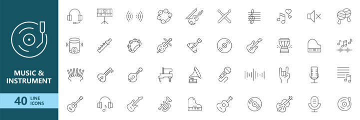 Music And Instrument Line Icon Collection For Audio Entertainment Design © Masum