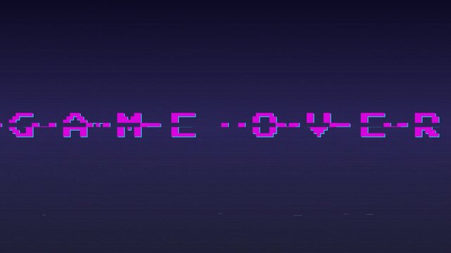 Cinematic Game Over screen with digital distortion for streaming and gaming videos