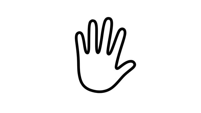 Animated waving hand outline motion graphic. Minimalist black and white line art greeting or goodbye gesture looping video element.