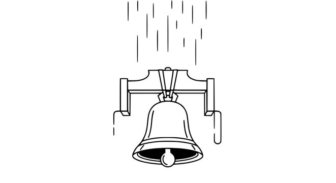 Liberty Bell Icon with Rain Drops - Freedom Symbol Line Art