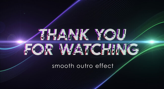 Thank you for watching smooth outro effect colorful neon lights on dark end screen with glowing lines video conclusion template