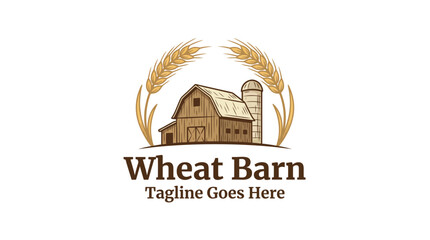 Wheat barn farm logo for agricultural and organic food brands. © GreenDynamic