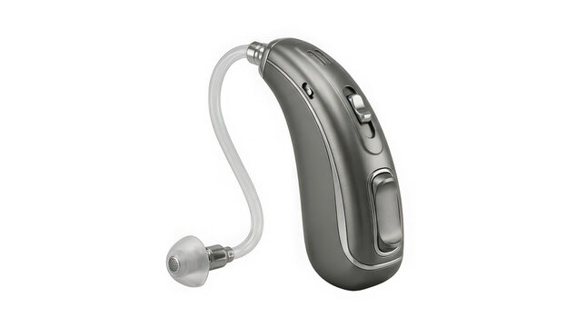 Realistic 3D Digital Hearing Aid Device PNG Isolated for Audiology, Hearing Support, Medical Technology, and Healthcare Design