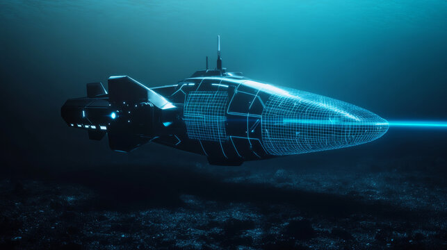 Future submarine in the deep sea - Generative AI