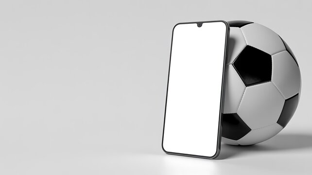 Modern smartphone mockup with soccer ball isolated on gray background
