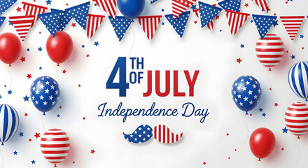 Fototapeta premium Patriotic 4th of July Independence Day background with balloons and bunting