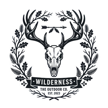 Deer Skull with Antlers Logo Design.
