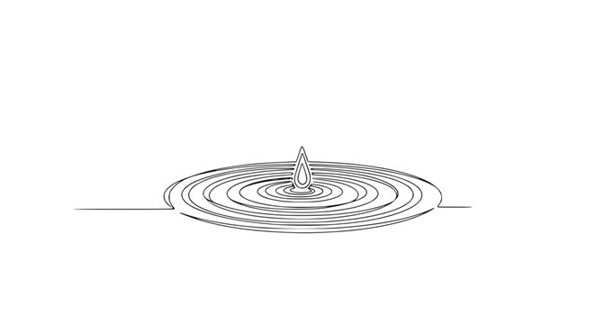 Single Water Drop Creates Ripples on Surface - Minimalist Line Art