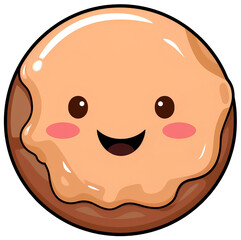 Fototapeta premium Cute kawaii donut character with smiling face in flat cartoon style on alpha background