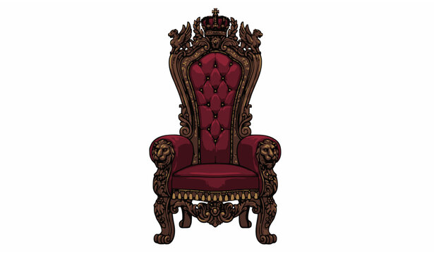 Ornate royal throne chair vector illustration with vintage baroque details