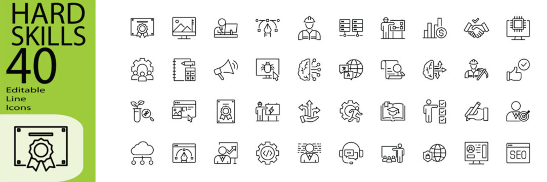 Hard Skills icon set. Editable stroke.