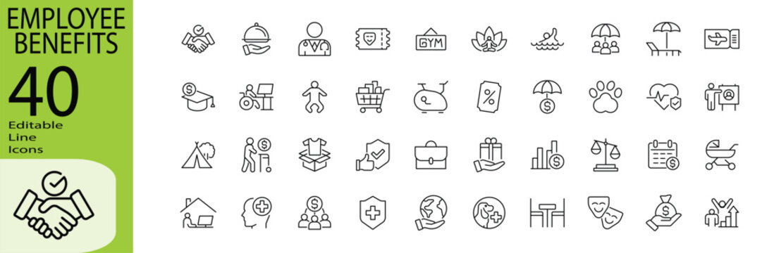 Employee Benefits icon set. Editable stroke.