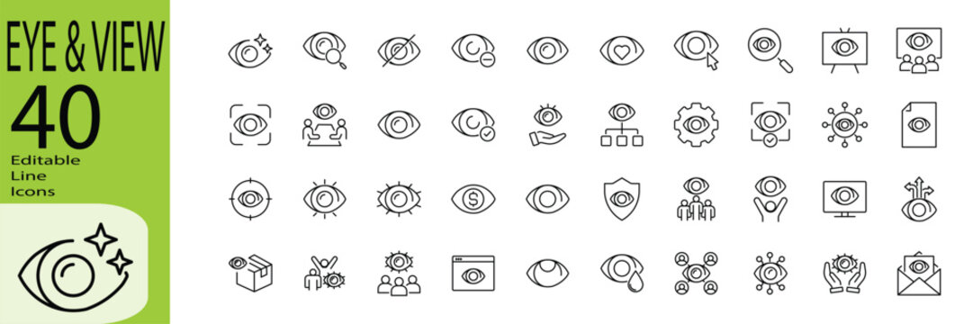 Eye & View icon set. Editable stroke.