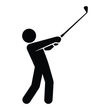 Golfer swinging black silhouette. golf player with golf stick preparing to hit ball.