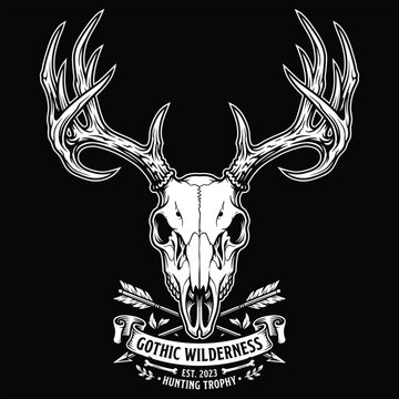 Deer Skull with Large Antlers Design.