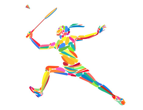 Colorful Polygonal Geometric Tennis Player Backhand Stroke Action