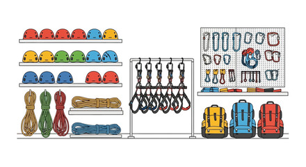 Outdoor Adventure Gear Collection: Helmets, Ropes, Harnesses, Backpacks © SyeilavinaIsna