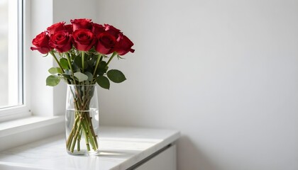 A vase of red roses on a counter, capturing the spirit of National Rose Month and the joy of garden to vase arrangements