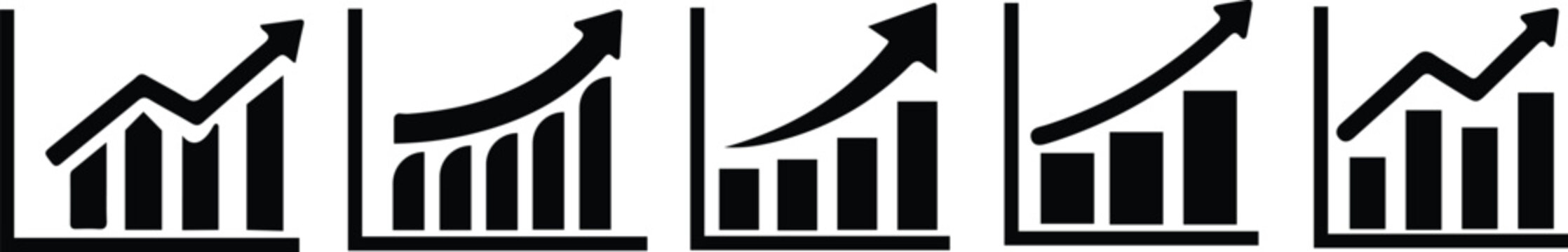  Growths chart collection. Profit growing symbol. Progress bar. Bar diagram. Growth success arrow icon. Progress symbol. Chart increase .Growing graph set. Business chart with arrow - stock.eps