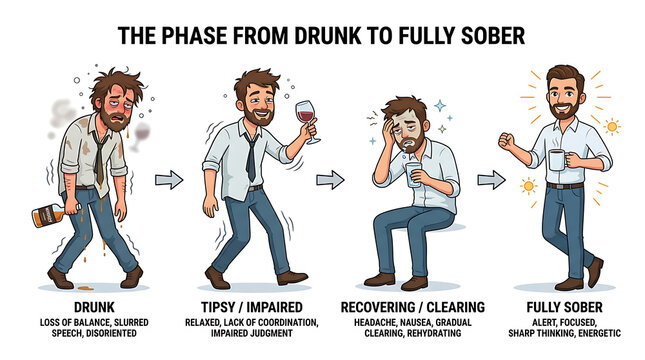 Man transitions from drunk to fully sober phases