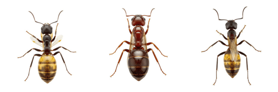 Queen ant full body, Solenopsis invicta, Formicidae family, red imported fire ant dealate complete horizontal stance profile, cranium mesosoma petiole gaster continuity alignment layout