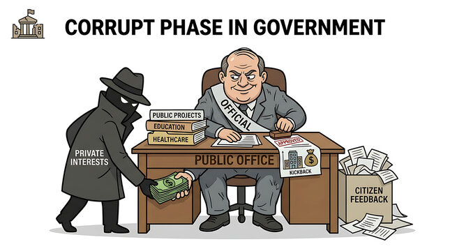Government official receiving bribe from mysterious figure in public office