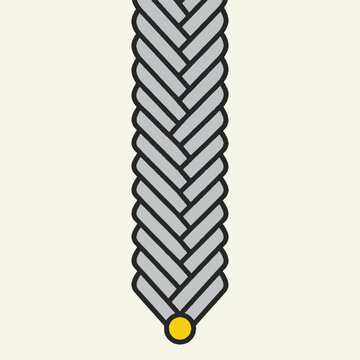 Illustration of a grey fishtail braid with a yellow circular tip.