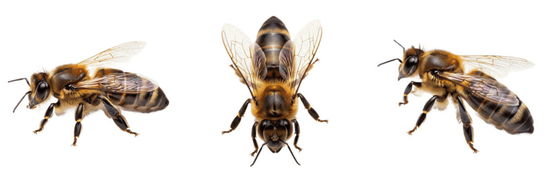 Queen honey bee, Apis mellifera, Apidae family, fertile reproductive female hive leader, elongated gaster anatomy, royal court attendant behavior, social insect colony reproduction profile