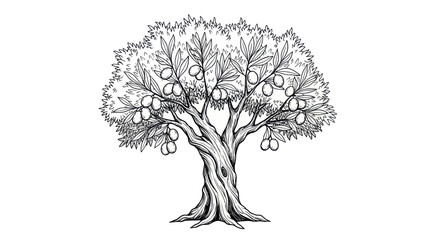 Hand-drawn Olive Tree with Fruits on White Background © Azis