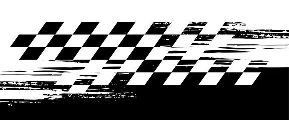 Rectangle frame with checkered print on borders. Rectangular vignette with checkerboard, race flag or chess game pattern isolated on white background. © karina