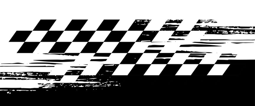 Rectangle frame with checkered print on borders. Rectangular vignette with checkerboard, race flag or chess game pattern isolated on white background.