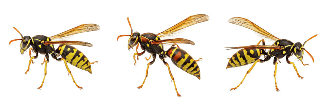 Queen paper wasp, Polistes dominula, Vespidae family, fertile female nest founder gaster profile, clypeus color markings identification pattern, cellulose chewing comb building posture chart