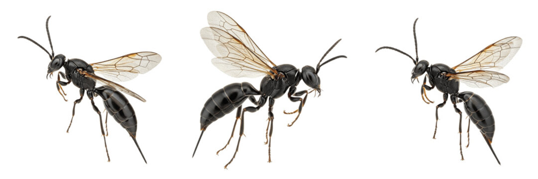 Queen parasitic wasp, Cotesia congregata, Braconidae family, micro endoparasitoid female oviposition stance, hornworm caterpillar host tissue piercing, agricultural biological biocontrol layout