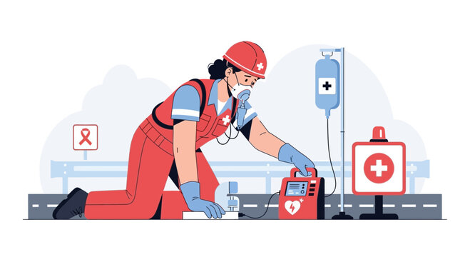 Emergency Rescuer: Paramedic Aid on Road, First Aid