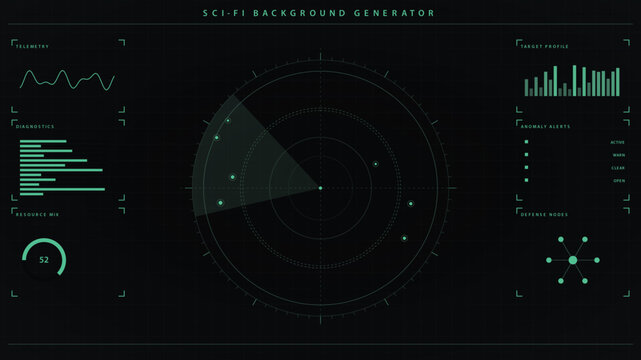 Scifi futuristic radar interface with data visualization and hud elements vector illustration
