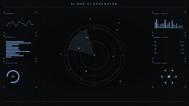 Futuristic hud interface with radar screen and data analytics dashboard vector illustration
