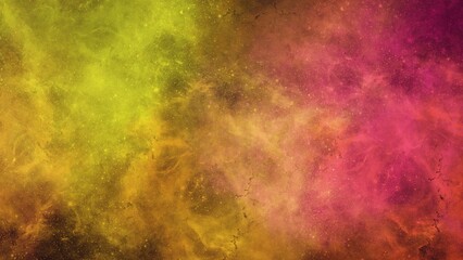 Fototapeta premium Intense yellow and magenta nebula with dramatic cloud structures and bright glowing regions. Powerful cosmic energy visualized through rich saturated colors and intricate turbulent patterns.