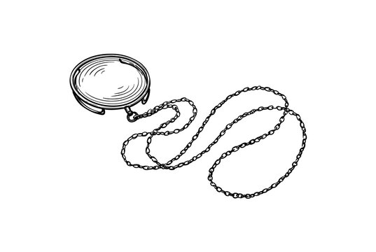 Vintage engraving line art of monocle with chain, retro Victorian eyeglass sketch vector - 1