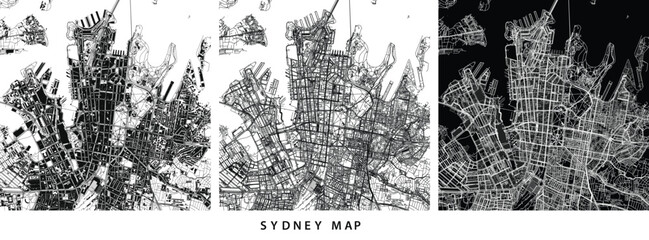Obraz premium Sydney city map set, abstract urban street plan, road network, vector illustration vector illustration