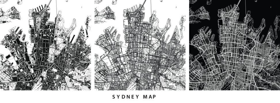 Sydney city map set, abstract urban street plan, road network, vector illustration vector illustration