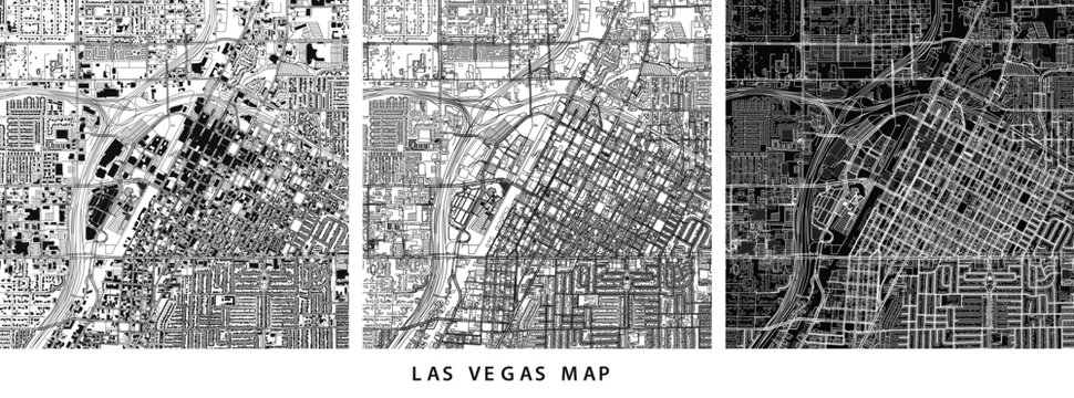 Las vegas city map showing urban layout with buildings and street networks vector illustration