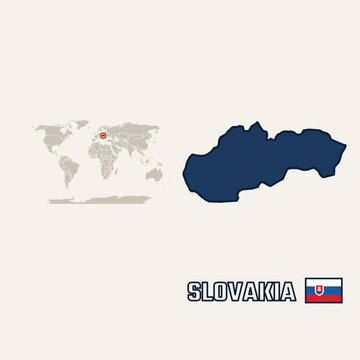 Map of slovakia with location on world map and national flag icon vector illustration