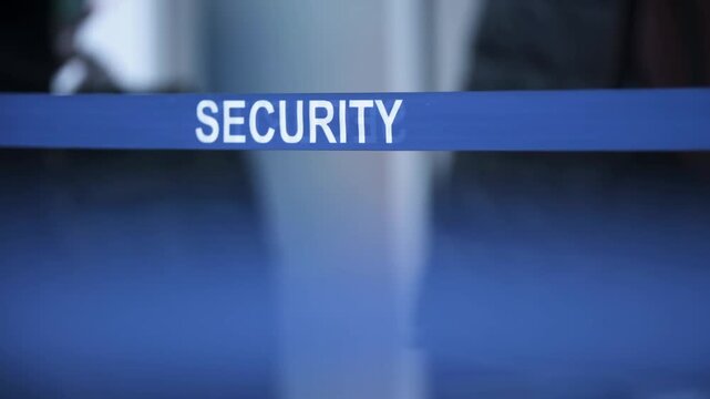 Airport Security Barrier Tape Close Up Before Boarding