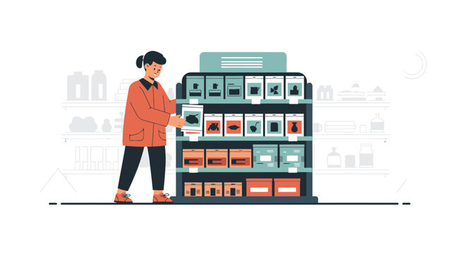 Customer choosing product from shelf in supermarket, shopping, retail, consumerism concept