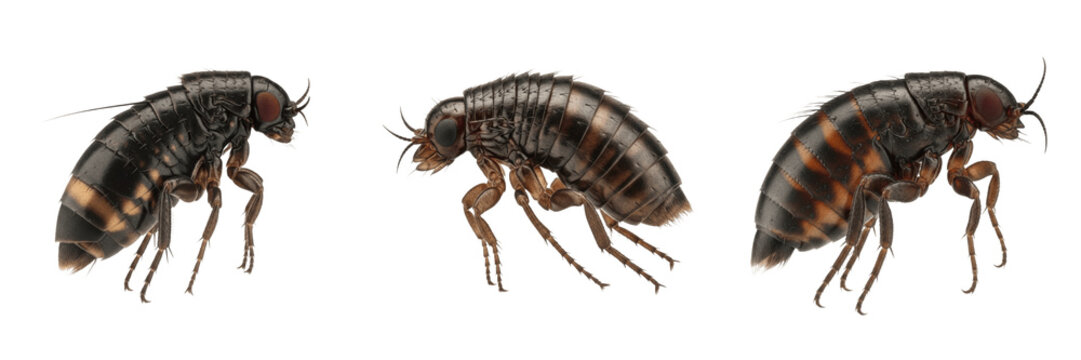 Queen flea reproductive female, Ctenocephalides felis, Pulicidae family, cat flea gravid blood-fed lateral compression profile, abdominal sternites contraction egg expulsion tracking index layout