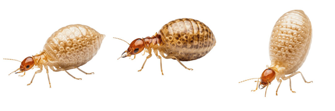 Macro queen termite, Reticulitermes flavipes, Rhinotermitidae family, moniliform antennae bead segments magnification, sclerotized prothoracic shield plate, clypeus labrum mouthparts assembly