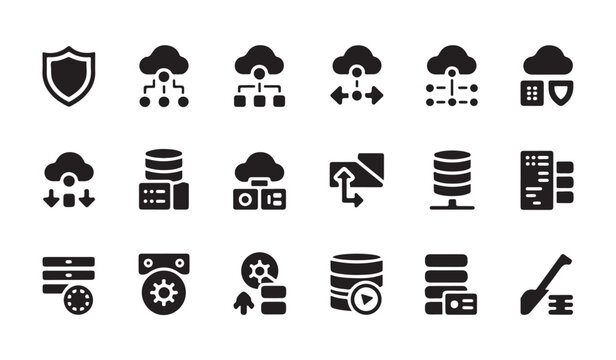 Set of modern cloud technology and data security icons for web design.