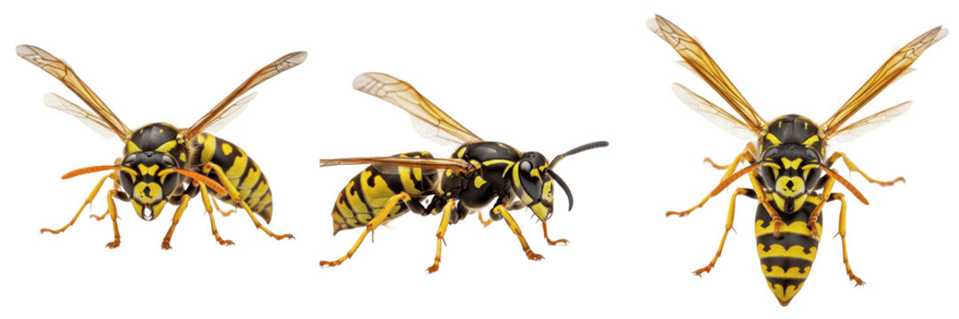 yellow wasp isolated on white background, Polistes versicolor