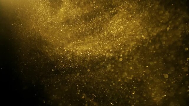 Real Golden Glitter Particles Flying In Slow Motion On Black